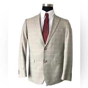 Tommy Hilfiger Mens Stretch Sport Coat Blazer Size 40R Tan Windowpane Poly Blend